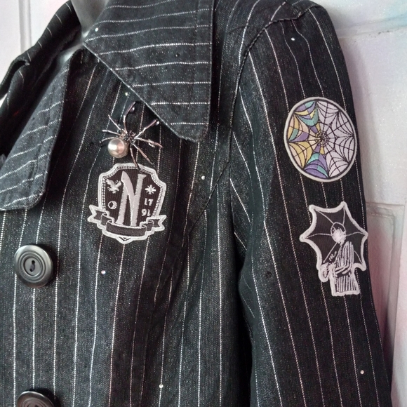 Wednesday Addams custom Rage pinstriped trench coat- SOLD@hosted store - Picture 10 of 16